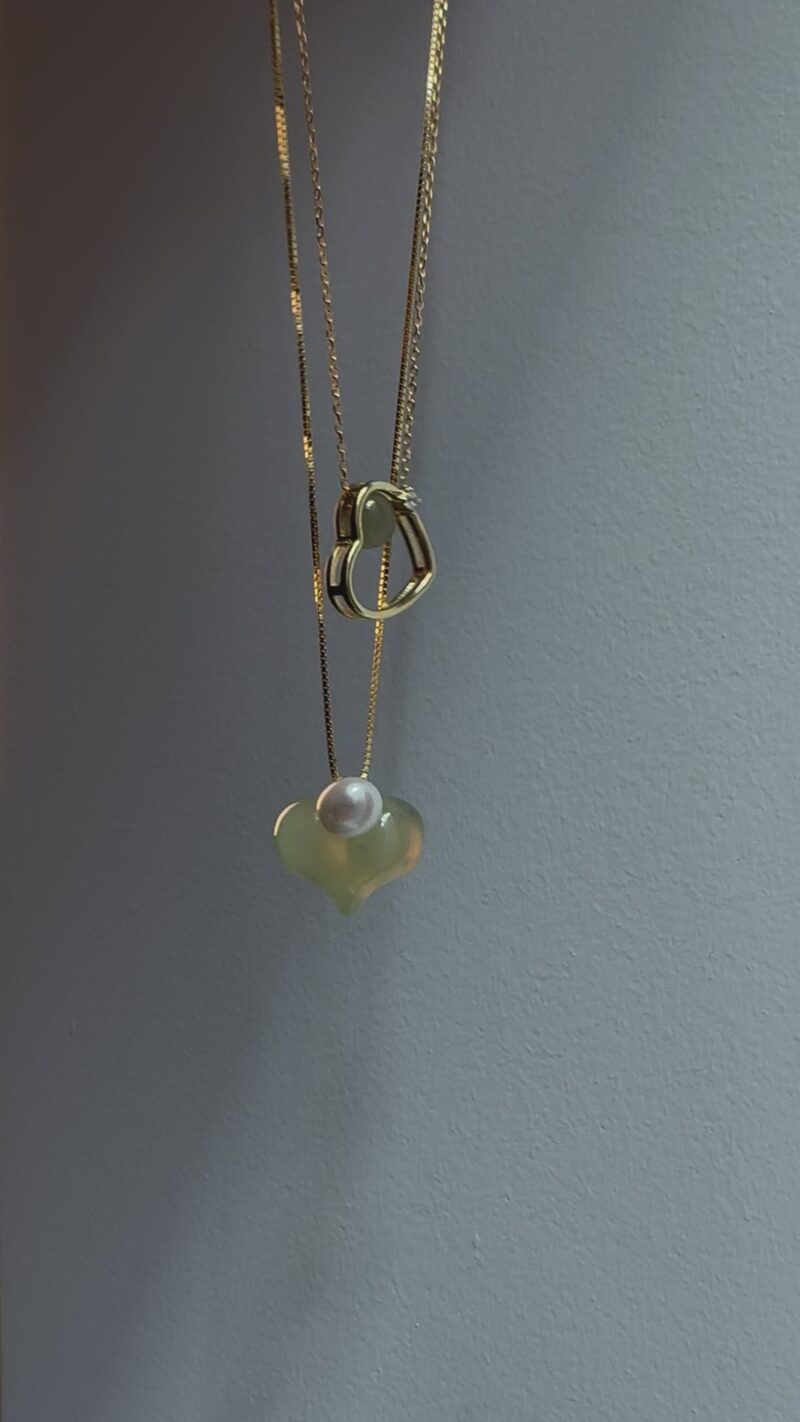 Maison Heart — Green Jade & Zircon Pendant Necklace - Image 4