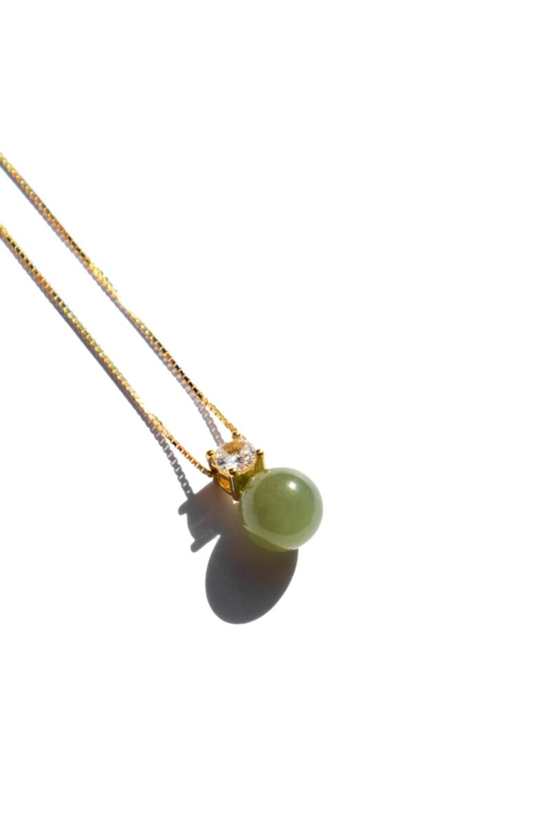 Esther — Green Jade and Zircon Necklace - Image 3