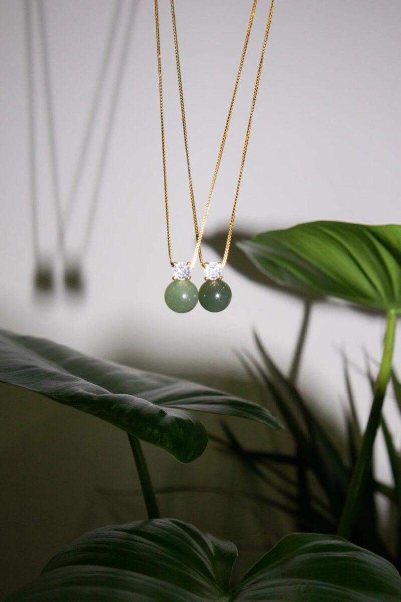 Esther — Green Jade and Zircon Necklace - Image 4