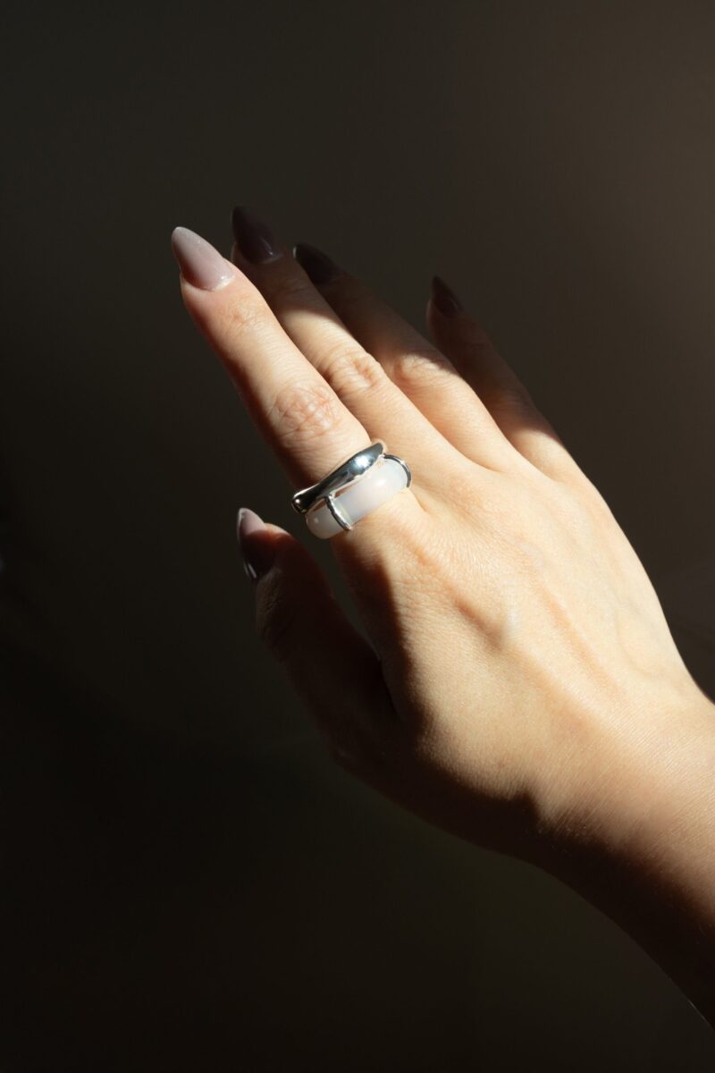 Cove — White Jade Stone Sculpted Ring - Image 2