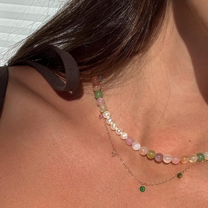 Summer — Beaded Gemstone & Pearl Choker Necklace - Image 2
