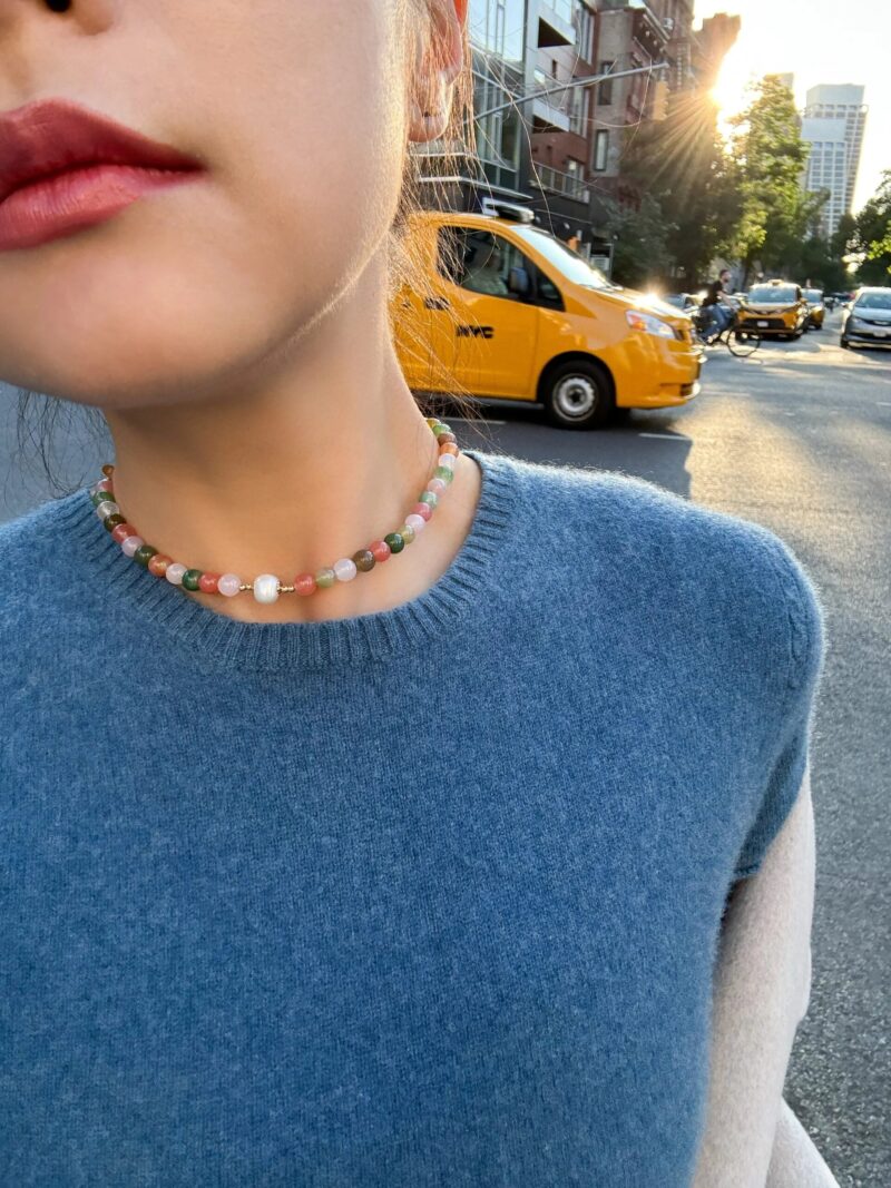 Summer — Beaded Gemstone & Pearl Choker Necklace - Image 4